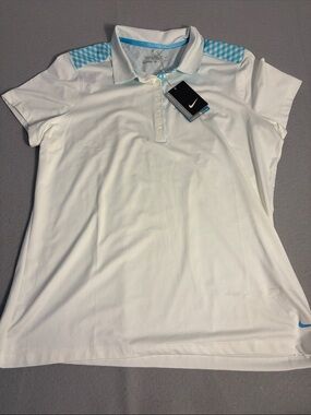 Nike Golf White Polo Shirt with Light Blue Accents  Dri-Fit